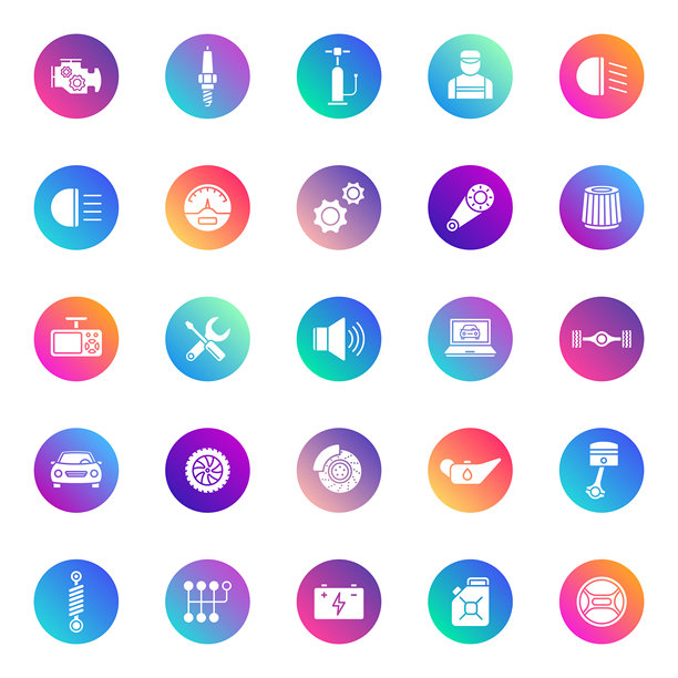 汽车服务矢量图标上的颜色梯度圆形孤立在白色背景。汽车服务图标集的网页和ui设计图片下载