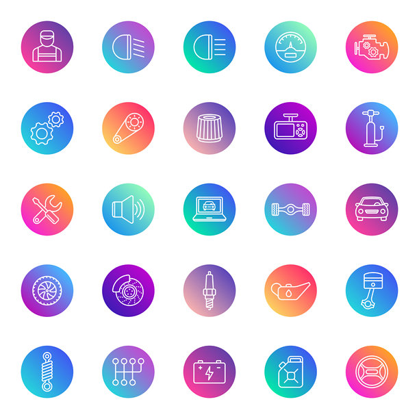 汽车服务线矢量图标上的颜色梯度圆形孤立在白色背景上。汽车服务大纲图标集的网页和ui设计图片下载