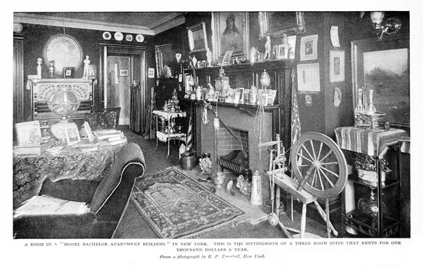 昂贵的三卧室公寓中的男性装饰，纽约，纽约，美国，19世纪建筑图片下载