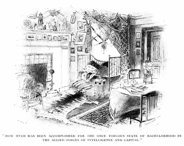 客厅里的男性公寓装饰，纽约，纽约，美国，19世纪建筑图片下载