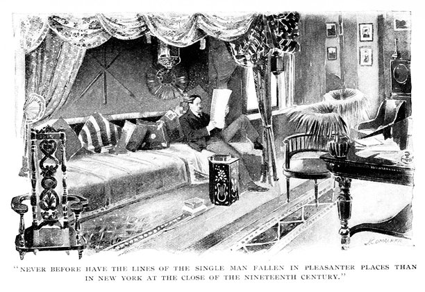 男人在男性化的装饰中放松，纽约，纽约，美国，19世纪的建筑图片下载