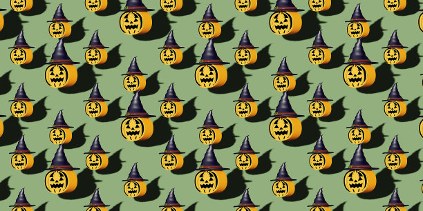 绿色背景上的南瓜。咖啡厅、菜单、餐厅的图案。3d模板背景。万圣节。3d渲染。图片下载