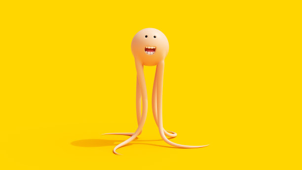 妖怪孩子欢快有趣的小生物触角万圣节回到学校黄橙肉色背景图片下载