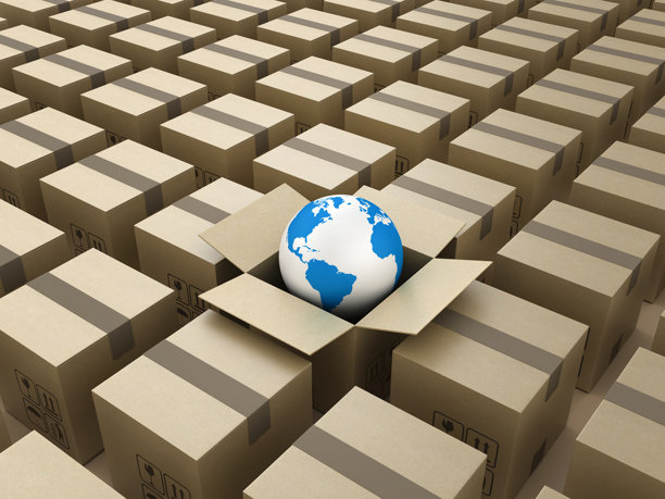 全球世界地图与纸板箱图片下载