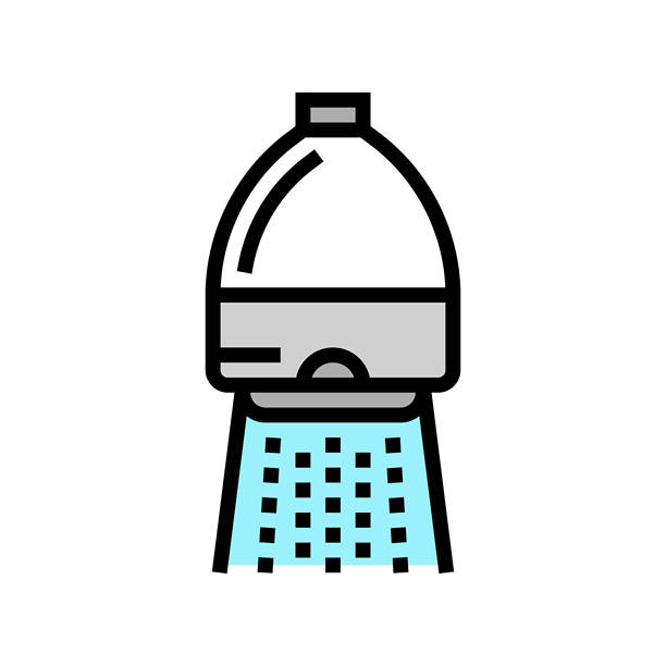 低流量淋浴头节水彩色图标矢量插图图片下载