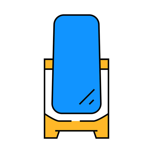 全长镜子卧室内部图标彩色插图图片下载