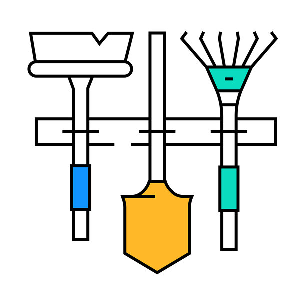 墙工具架车库工具图标彩色插图图片下载