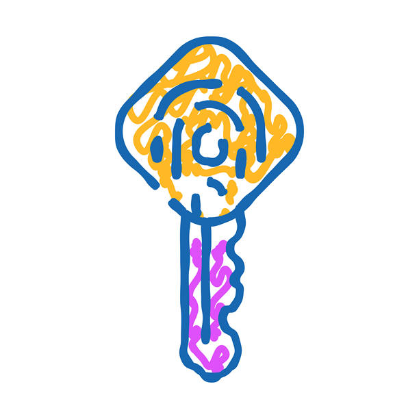 关键与指纹扫描仪图标涂鸦说明图片下载