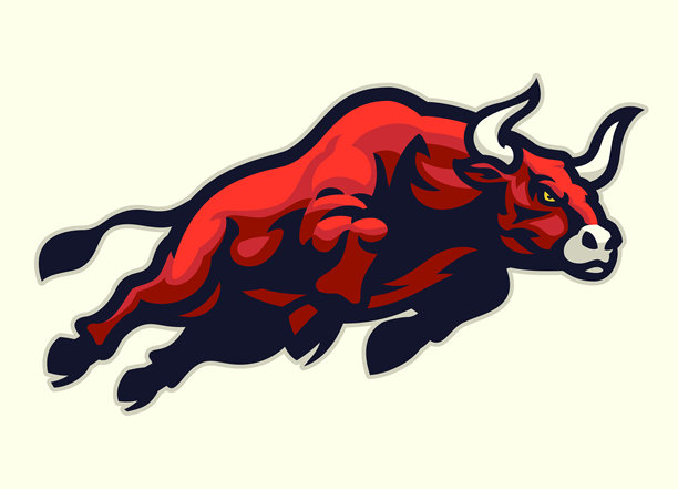 愤怒的公牛吉祥物跳跃攻击插画图片下载