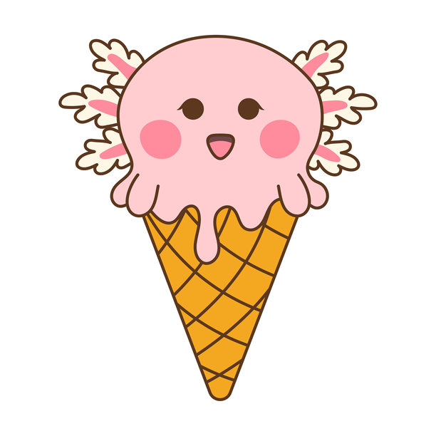 一只可爱的粉色蝾螈像冰淇淋一样融化在软蛋筒上图片下载