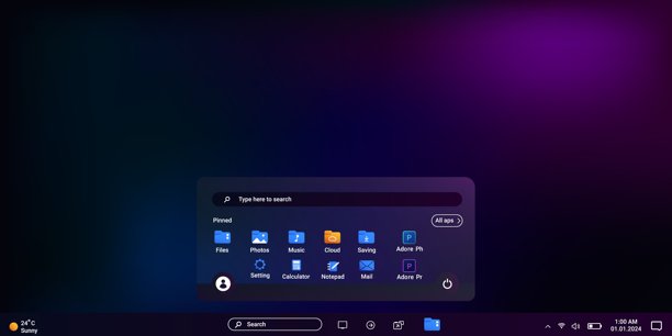 桌面与办公程序在紫色与开始菜单面板和用户界面设置。图片下载