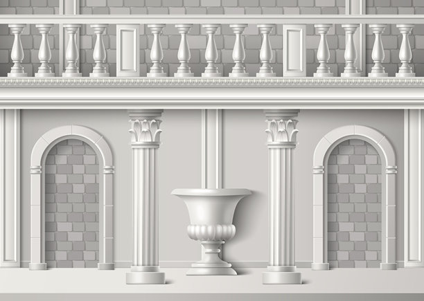 建筑砖墙与罗马柱和拱门图片下载