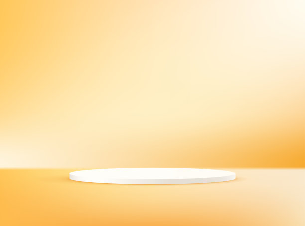 空旷的黄色工作室房间背景。带有白色讲台的黄色背景矢量3D图形。矢量插图。图片下载