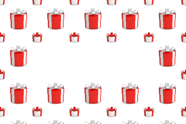 无缝图案的红白色礼品盒。圣诞节和新年横向背景中的礼品盒。生日快乐和周年纪念。带有留白的照片。图片下载