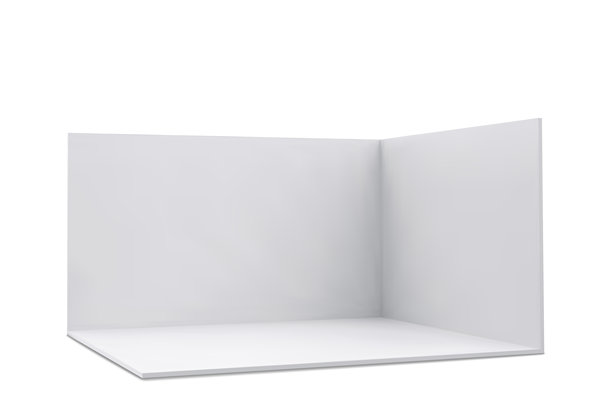 矢量3D展台。展厅。广场的角落。空的几何正方形。空白框模板。白色空白展台。演示活动室。图片下载