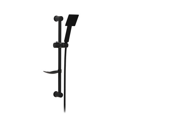 光滑的黑色手持淋浴头可调滑杆-现代哑光抛光浴室装置当代设计图片下载