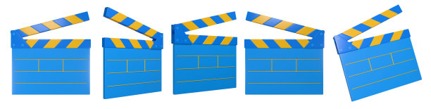 卡通蓝色拍板套装。独立电影制作设计。3 d渲染。图片下载