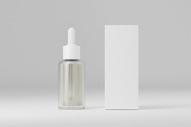 滴管玻璃瓶与纸盒包装的模型展示图片下载