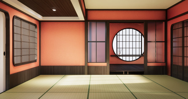 郁郁葱葱的熔岩空房间与装饰，3D渲染图片下载