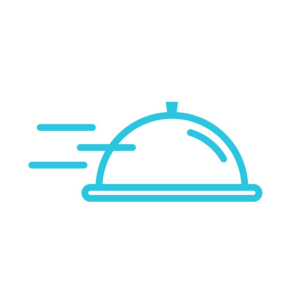 食品外卖服务图标。白色背景上独立展示。来自蓝色图标系列。图片下载