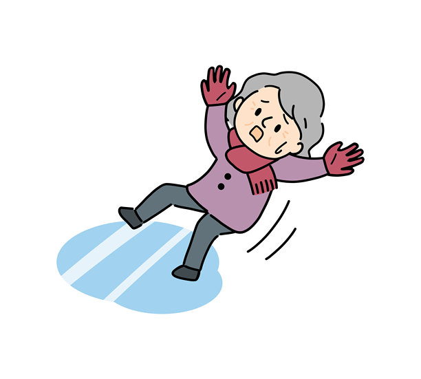 一位老年妇女因冰冻的道路摔倒。图片下载