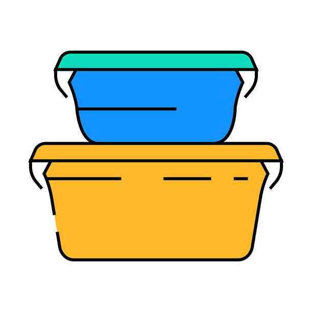 彩色插图的午餐盒玻璃餐食图标图片下载