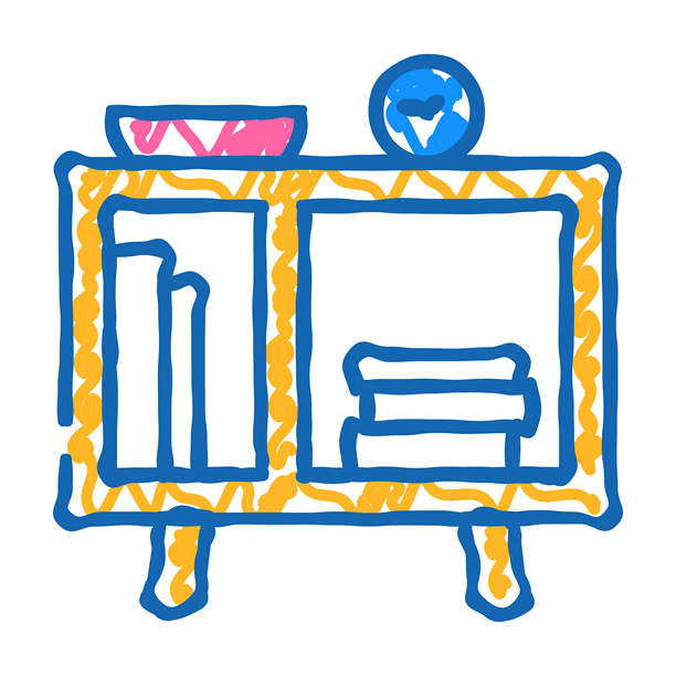 儿童卧室床头柜图标涂鸦插图图片下载