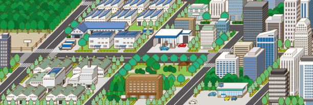 城市景观3D插图。图片下载