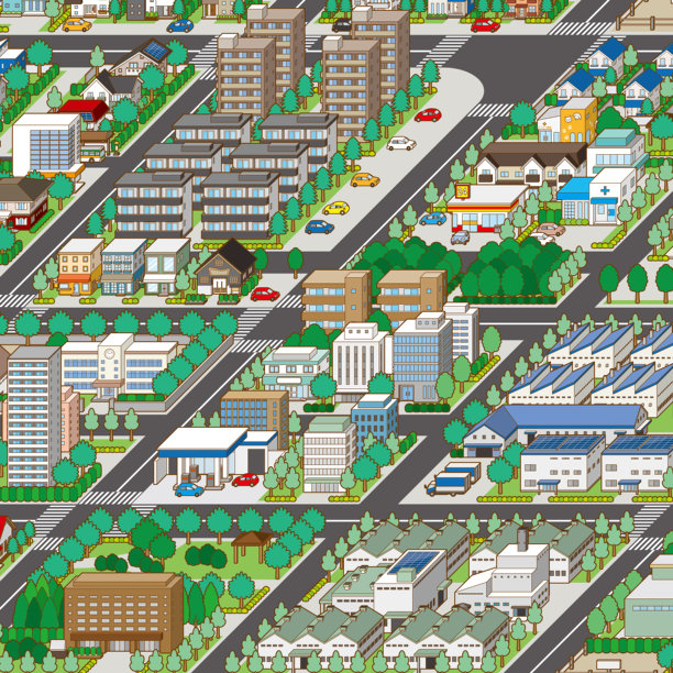 城市景观3D插图。图片下载