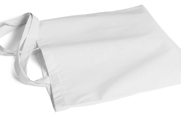 白色背景上的纸质购物袋，棉质手提袋，模型，3D插图，3D渲染图片下载