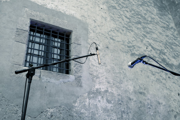 两只演唱会麦克风特写照片，简约背景，现场表演图片下载