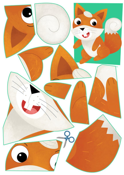 卡通场景，角色拼图剪切，教育练习，手工剪刀，动物松鼠，啮齿动物插图，适合儿童的剪切活动图片下载