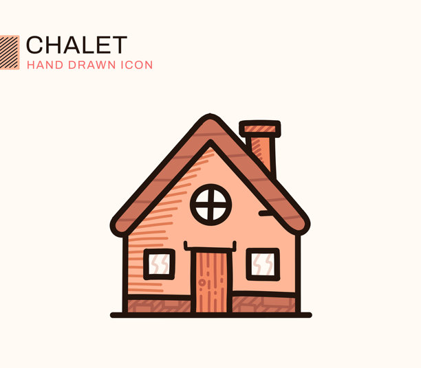 小木屋平面设计线条图标图片下载