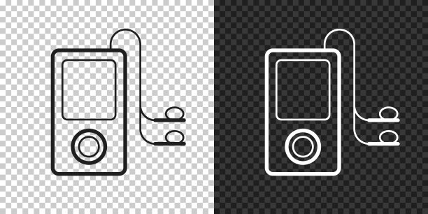 带耳机的MP3播放器。设计图标，背景为空白。图片下载