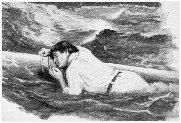 古董图像：船只失事的幸存者图片下载