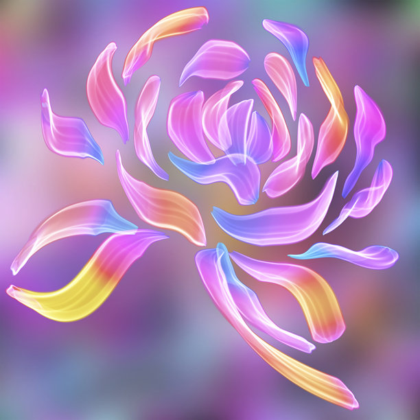 明亮而节日气氛浓厚的抽象背景，展现了粉色、黄色和蓝色的流动柔和花瓣。这种模糊的设计非常适合面料印刷，并且在中国工厂的亚马逊销售中具有多种应用。图片下载