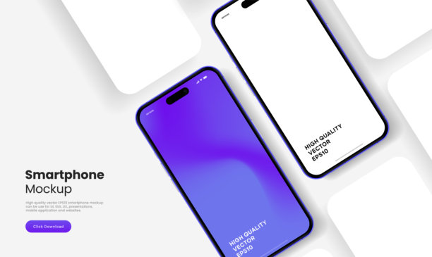真实的智能手机模型。带有白色背景的手机矢量图。设备正面视图。带阴影的3D手机。高质量的真实智能手机模型，用于UI/UX演示。图片下载