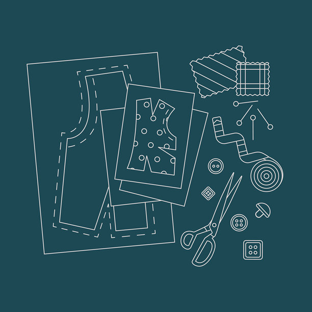 缝纫图案和工具的线条风格组合图片下载