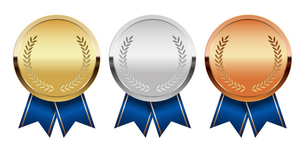 金、银、铜奖牌及运动和游戏用的丝带图片下载