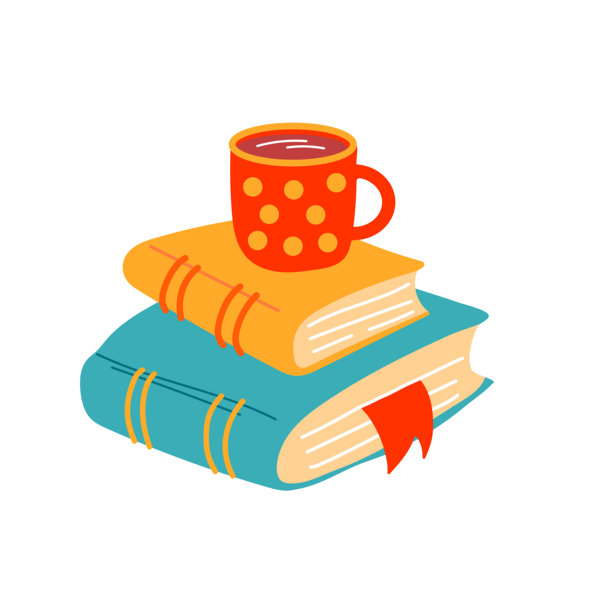 一堆书籍上面放着一个杯子。独立在白色背景上的书籍组合。家庭图书馆。适用于卡片、节日、贴纸、海报和横幅的概念，矢量插图。图片下载