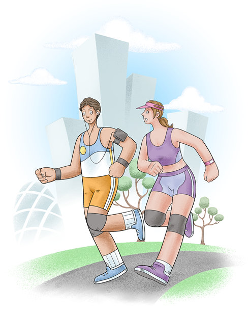 年轻男女为了身体和心理健康而慢跑。图片下载