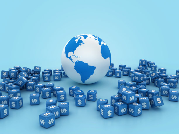 带美元块的全球世界地图图片下载