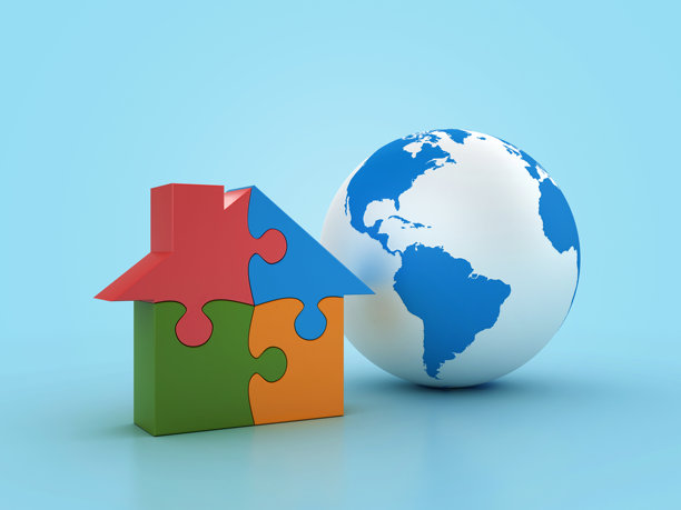 全球世界地图与拼图屋图片下载