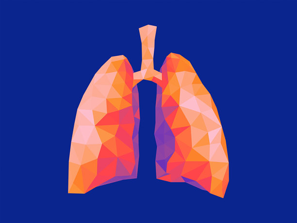 抽象的低多边形肺部在冷色背景下呈现温暖色调图片下载