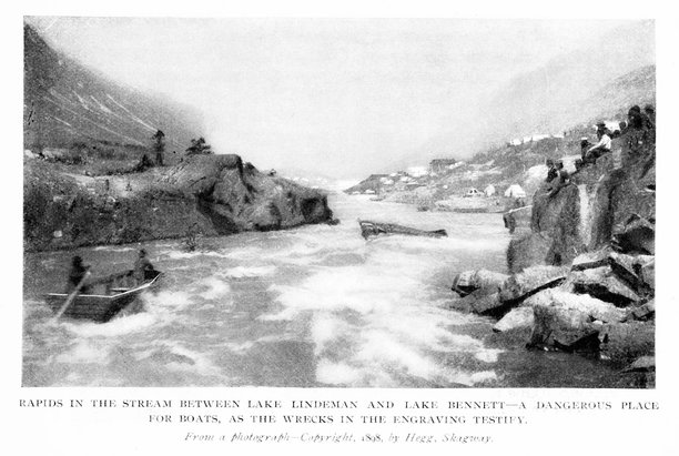 克朗代克小径上本尼特湖与林德曼湖之间的急流，加拿大不列颠哥伦比亚省，克朗代克淘金热，19世纪北美历史图片下载