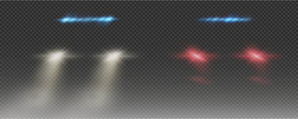 逼真的汽车车灯。火车移动效果，透明背景上的明亮灯光矢量图。图片下载