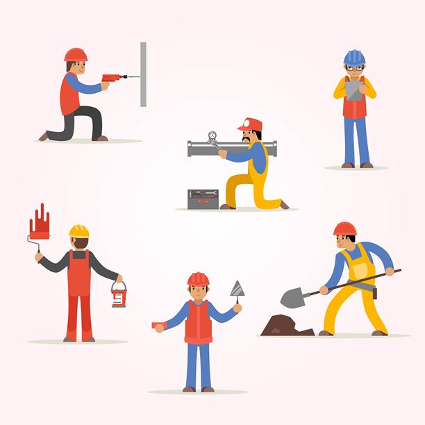 建筑工人、建筑师和工程师角色。图片下载