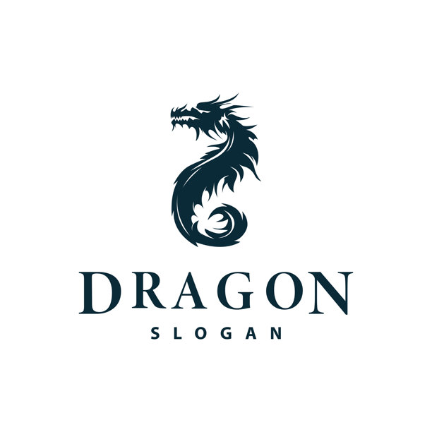 简单设计的龙标志，动物传说龙的轮廓插图模板图片下载