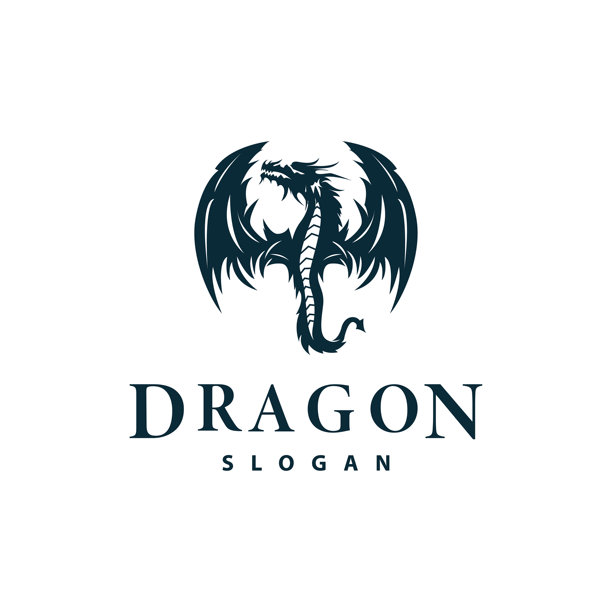 简单设计的龙标志，动物传说龙的轮廓插图模板图片下载