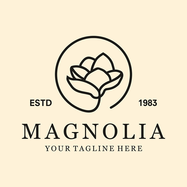 复古的木兰花标志矢量模板插图图片下载